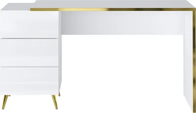 Produktbild von Schreibtisch mit Schubladen - Weiß und Gold glänzend - MARZIALO