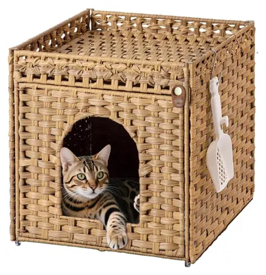 Produktbild von Katzenklo-Schrank Katzentoilettenschrank Verstecktes Katzenklo - Rattan - 47 x 52 x 48,5 cm - Natur
