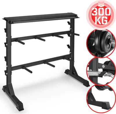 Produktbild von Physionics® Hantelablage - Ø 25 mm, max. 300kg, 3 Ebenen, Schwarz - Hantelständer, Kurzhantelständer, Langhantelständer, Hantelscheibenständer für Hantelscheiben, Langhantelstangen und Kurzhanteln