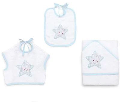 Zdjęcie produktu dla Italbaby – 3-częściowy zestaw śliniaków z bawełny typu spugna w niebieskie gwiazdki