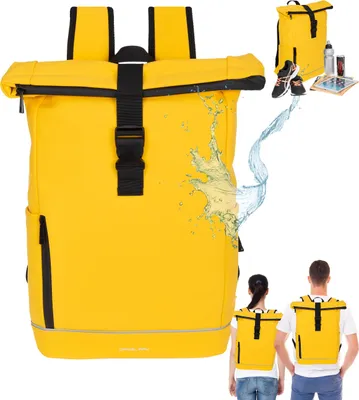 Produktbild von Rucksack Herren Damen Kurierrucksack Roll-Top Daniel Ray Highlands Large DIN A4 Laptoprucksack Daypack wetterfest aus Plane 1086M 07 Gelb + Schlüsseletui