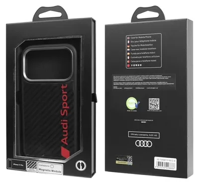 Image de Coque iPhone 17 Pro Max fibre de carbone Audi R8 MagSafe noir rouge Logo
