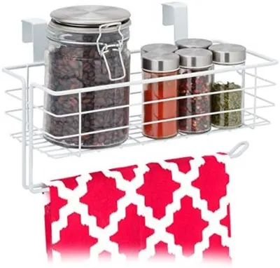 Produktbild von PolkaHome® Hängender Metallkorb mit Küchenrollenhalter – Multifunktionaler Aufbewahrungskorb, Weiß, 18x31x17 cm