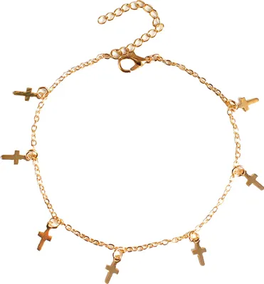 Produktbild von Mode Kreuz Charme Fußkettchen Fuß Kette Frauen Sandale Strand Barfuß Knöchel Armband-Golden