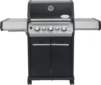 Produktbild von SANTOS Gasgrill S-318 Schwarz mit 3 Hauptbrenner, Infrarotseitenbrenner & Heckbrenner | inkl. Drehspieß, Rostheber & Silikonablage | Schwarz/Silber