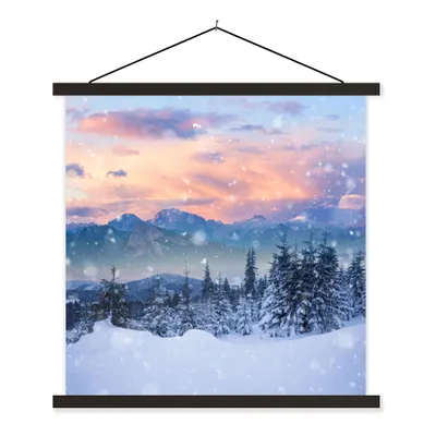Produktbild von MuchoWow® Textilposter Schnee - Himmel - Wald - Winter 60x60 cm mit schwarzem Rahmen - Posteraufhänger