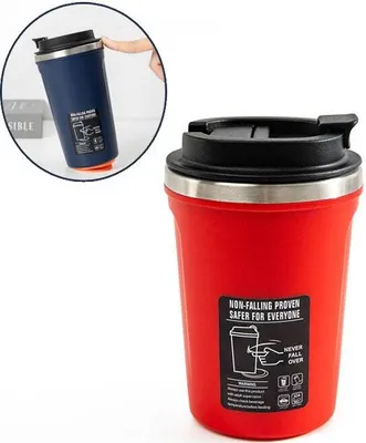 Image de Thermos à ventouse simple en acier inoxydable, tasse à café à double isolation, bouteille isotherme, gobelet de voyage portable pour la voiture, rouge, 380 ml