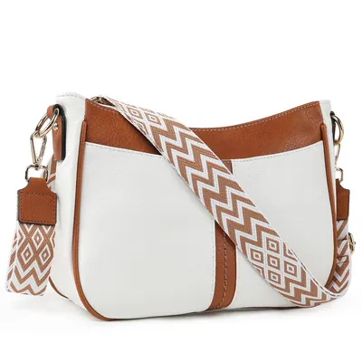 Produktbild von Umhängetasche Handtasche Damen mittelgroß Schultertasche Crossbody Bag Damenhandtasche Mehrere Fächertaschen (weiß/Hellbraun)
