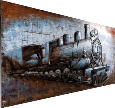 Image de Tableau métallique artisanal Railroad L=144xH=73 cmP=5cm