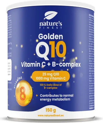 Produktbild von Golden Q10 & B-komplex & Vitamin C - Pulver mit Vitamin C, B-Komplex, Folsäure - für ein normales Immunsystem - 150 g