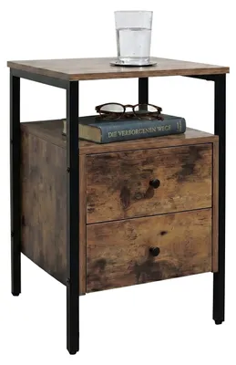 Image de Table de chevet Relaxdays, 2 tiroirs, étagères ouvertes, H x l x P : 61 x 40 x 40 cm, chambre à coucher, table de chevet, marron/noir