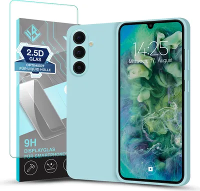 Produktbild von Hülle für Samsung Galaxy A26 5G mit 9H Displayglas Displayschutz Plus Case Cover Bumper Silikon Softgrip Schutzhülle Farbe: Hellblau