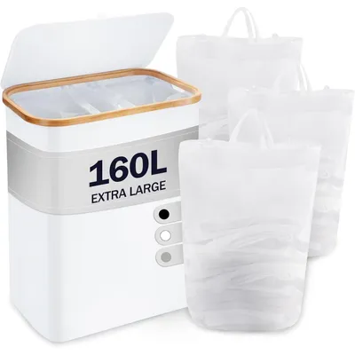 Produktbild von Wäschekorb mit Deckel 3 Fächer 160L faltbar Bambus Weiß 57x37x74 cm