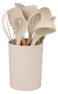 Obrázok produktu pre Kuchynské náčinie s bambusovou rukoväťou v stojane, 12 ks, 32 cm, béžová