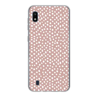 Produktbild von MuchoWow® Handyhülle Schutzhülle Hülle für Samsung Galaxy A10 Polka dots - Weiß - Rosa Silikon Softcase Handy Hülle - Schutzhülle