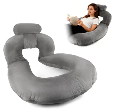 Produktbild von U-förmiges Lesekissen mit Nackenkissen, graues Kissen für Lesen, Spielen, Arbeiten und Entspannen
