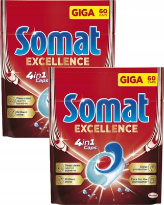 Zdjęcie produktu dla SOMAT Excellence 4 w 1 Caps Kapsułki do mycia naczyń w zmywarkach 1140 g (60 sztuk)