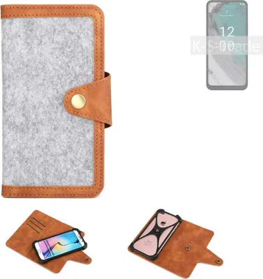 Produktbild von K-S-Trade Handyhülle kompatibel mit Nokia C32 Schutzhülle Filz-Hülle Kunst-Leder hellgrau braun (1x)