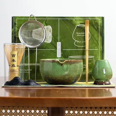 Produktbild von Matcha-Set Matcha-Schneebesen Teeschale - 7-teilig - 490 ml Keramik - Bambus - Mit Ausgießer