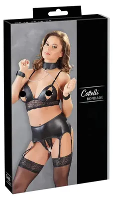 Obrázok produktu pre Cottelli Bondage - erotická súprava spodného prádla - čipkovaná, lesklá, 4 diely - L