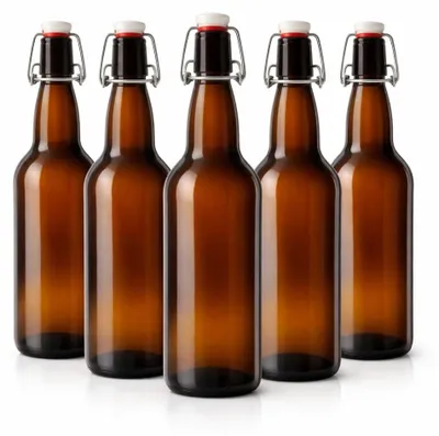 Imagen del producto de Juego de 10 botellas de vidrio marrón de 500 ml con tapa de plástico