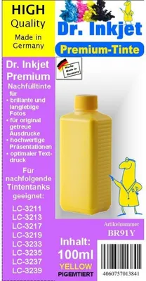 Produktbild von BR91Y - Yellow - Dr.Inkjet Premium Nachfülltinte kompatibel für Brother, 500 ml - Druckerpatronen für LC-421, LC-422 & LC-3211 bis LC-3239