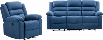 Produktbild von 3-Sitzer-Sofa & elektrischer Relaxsessel - Blau - Stoff - BUROLO