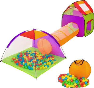 Produktbild von Spielzelt mit Tunnel, Iglu, 200 Bällen und abnehmbarem Dach 370 x 115 x 107 cm