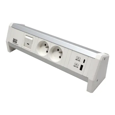 Obrázek produktu pro BACHMANN Systém DESK 1, 2x zásuvka CZ, zdroj 22W (USB A+C), vypínač, bílý (902.0296) (19.07.0290)