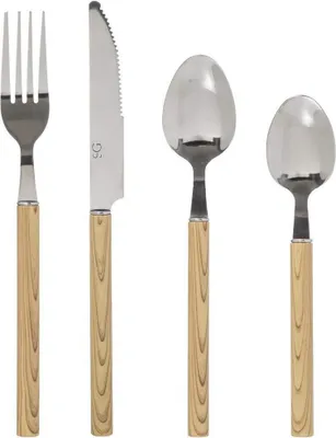 Obrázek produktu pro Sada příborů INDONESIA s imitací dřeva lžíce nůž vidlička lžička 24 kusů HOMLA