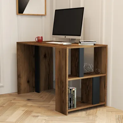 Produktbild von Skye Decor, Lima - Walnut, Anthracite, Schreibtisch, Nussbaum, 100 % MELAMINBESCHICHTETE SPANPLATTEN, 120 x 60 x 75,4 cm
