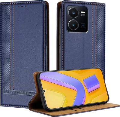 Image de Etui pour Vivo Y35 4G étui en cuir avec fonction stand bleu