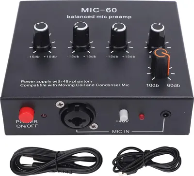 Obrázek produktu pro Mikrofonní předzesilovač zlepšuje kvalitu zvuku, výstup XLR 48 V, dynamický a kondenzátorový mikrofonní zesilovač pro živé vysílání v nahrávacím studiu