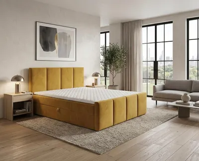 Produktbild von Boxspringbett OSLO II 140 x 200 cm Amor Velvet 09 Gelb Bett mit zwei Bettkästen und H3 Matratze,Komplett-Set mit Matratze und Topper