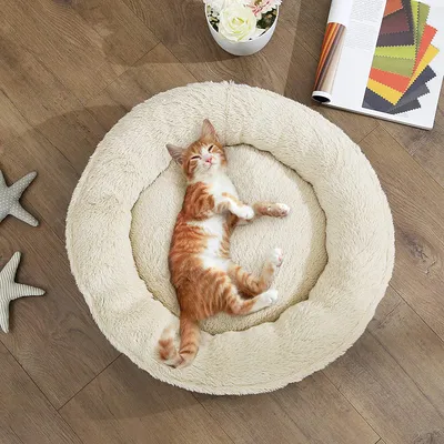Produktbild von FEANDREA Hundebett, Hundekorb, Katzenbett, Donut, Ø 65 cm, dunkelgrau PGW065G01