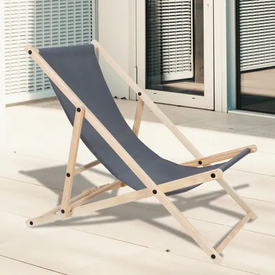 Produktbild von Liegestuhl Klappbar Gartenstuhl Holz Sonnenliege Klappstuhl Campingstuhl Strand Grau