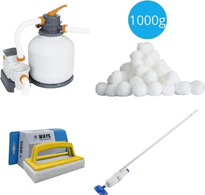 Produktbild von Bestway - Poolsauger AquaReach & Sandfilterpumpe 5678 L/u & Filterkugeln 1000 g & WAYS Scheuerbürste