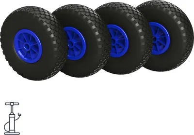 Produktbild von 4 x Luftrad Ø 260 mm 3.00-4 Gleitlager Sliprad Sackkarrenrad Bollerwagen, schwarz/blau