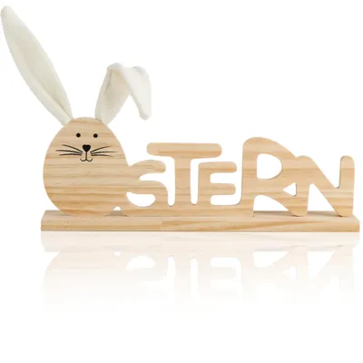 Produktbild von com-four® Deko Aufsteller für Ostern - Schriftzug mit niedlichen Hasenkopf als O - Osterdeko zum Hinstellen - Osterdekoration aus Holz