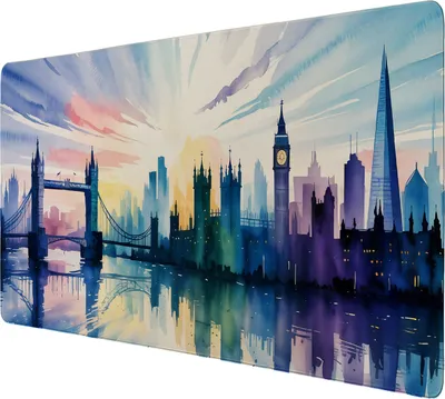 Produktbild von London Skyline Aquarell Schreibtischunterlage 89x40cm XXL Mauspad