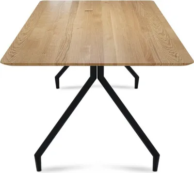 Produktbild von Esstisch Birds 140x90 Wildeiche mit Schweizer Kante und Metall-Füße