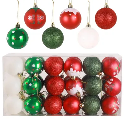 Produktbild von Weihnachtskugeln Set 6cm Rot Grün Weiß, 36 Stück Christbaumkugeln Kunststoff Weihnachtsbaumkugeln Christbaumschmuck für Weihnachtsbaum Deko