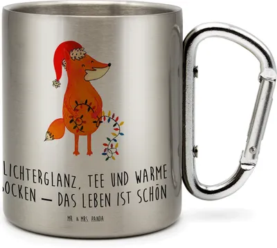 Produktbild von Mr. & Mrs. Panda Thermobecher Fuchs Weihnachten - Transparent - Geschenk, Füchse, Nikolaus, Edelstahlbecher, Weihnachtsmann, Edelstahl-Isolierbecher, Heiligabend, Winter