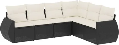 Produktbild von vidaXL 6-tlg. Garten-Sofagarnitur mit Kissen Schwarz Poly Rattan