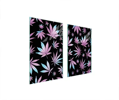 Image de Plaques de recouvrement pour cuisinière 2 pièces 75x52 Couverture pour champ vitrocéramique Verre Planche à découper Feuilles Violet