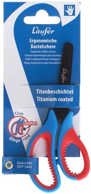 Produktbild von Bastelschere 13cm rund mit weichem Komfortgriff rot-blau Packung mit 12 Stück