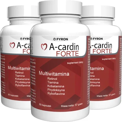 Produktbild von A-cardin Forte - 180 Kapseln (3x60) hochdosiert - Original Rezept aus der Schweiz - Vegan & Pflanzlich mit Vitaminen & Mineralien - 3er Pack