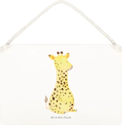 Produktbild von Mr. & Mrs. Panda wandtafel Giraffe Zufrieden DIN A4 - Weiß - Geschenk, Afrika, Glück, hängeschild, Abenteuer, Wandbild Holz, Türschild, Schild, holzbild
