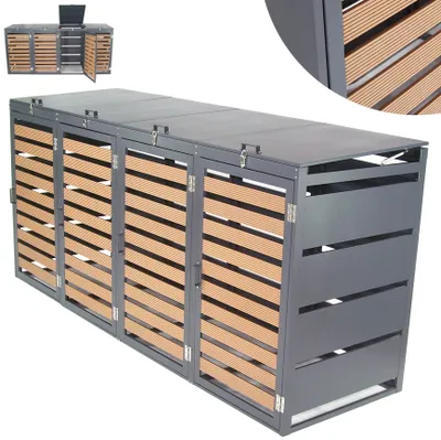 Produktbild von Mülltonnenbox 4-er 240L Mülltonnenverkleidung WPC Holzdielen Müllbox Mülltonne 57092 Abfalltonne