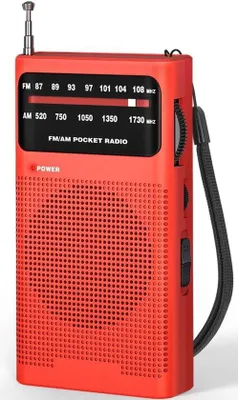 Image de Radio à transistors à piles - Radio à transistors - Radio de poche AM/FM portable - Radio à transistors à piles - Radio de secours - Radio à piles - Radio portable - Kit de secours - Radio à piles pour les situations d'urgence - Rouge